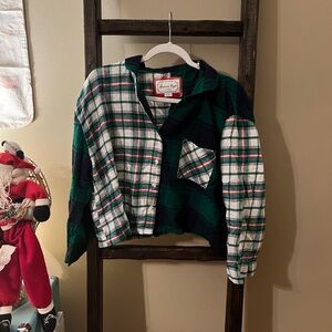 American Eagle Plaid Cropped Button Up Lounge Top